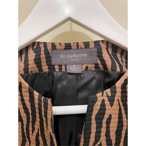 Liz Claiborne animal print long sleeve belted Y2K blazer suit jacket size 8 - Picture 3 of 12